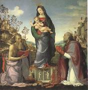 ALBERTINELLI  Mariotto The Virgin and Child Adored by Saints Jerome and Zenobius (mk05) oil painting on canvas
